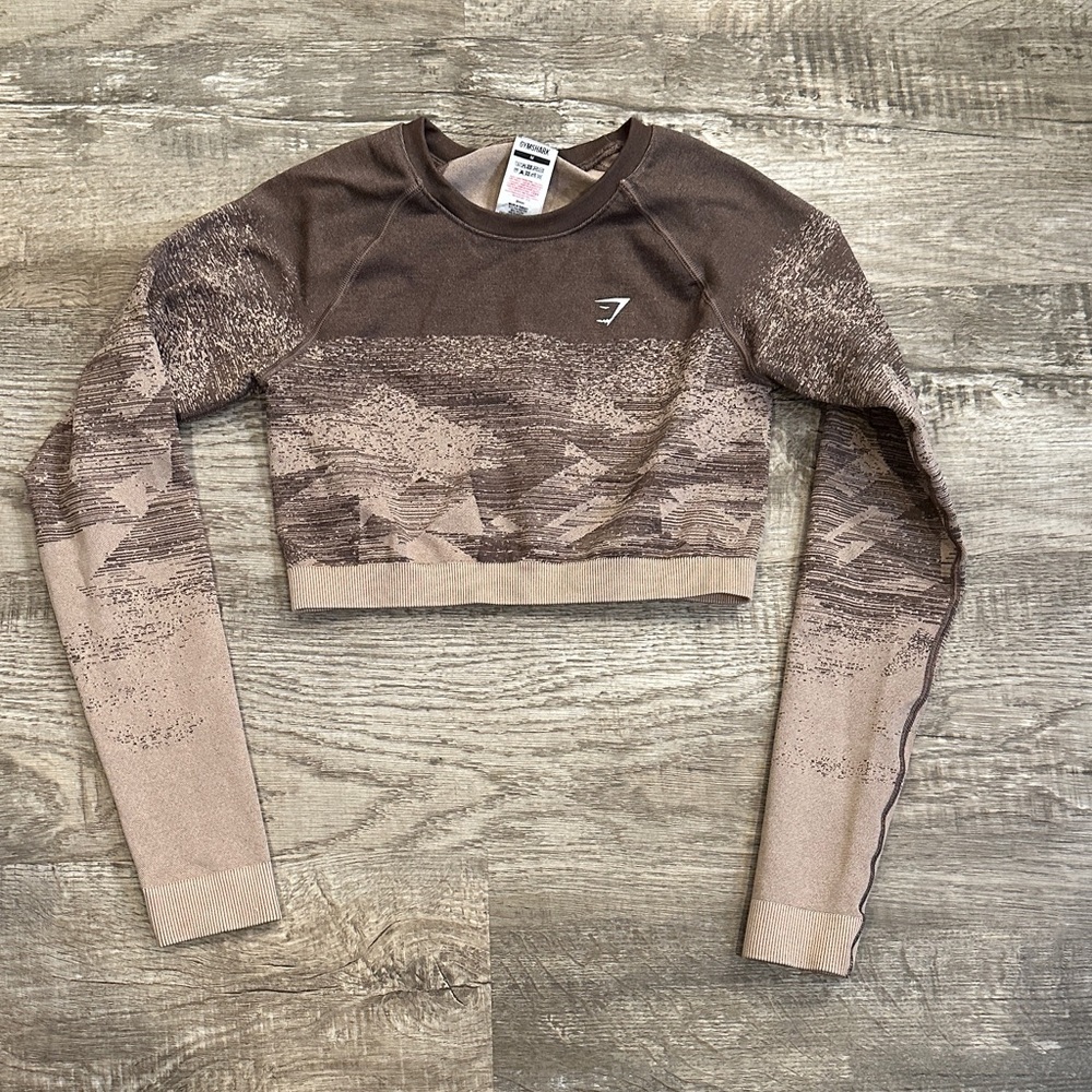 Gymshark Brown Patterned Long Sleeve Crop Top